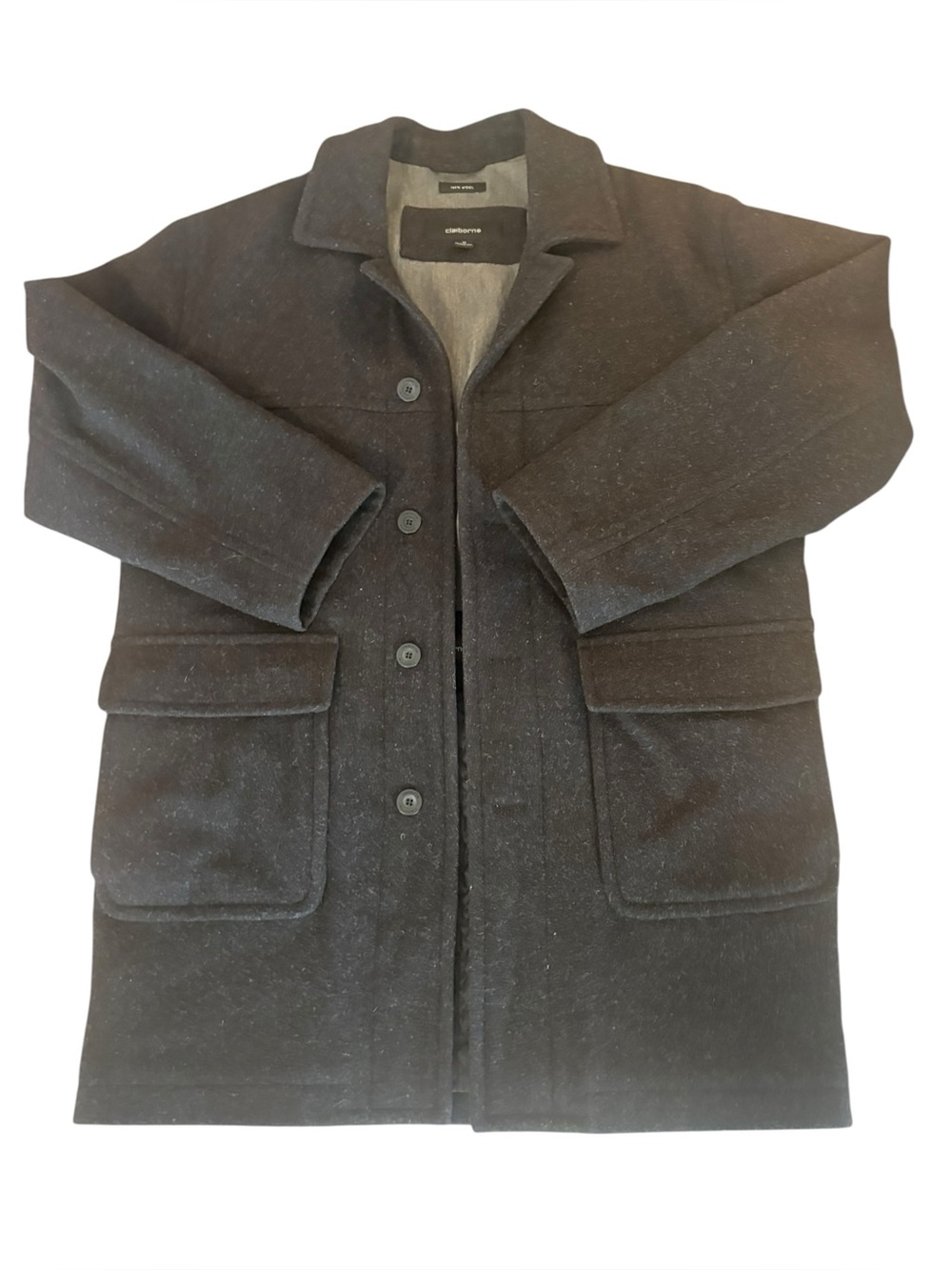 Claiborne Mens Heavy Wool Single Breasted Coat Jacket Size Medium Dark Gray